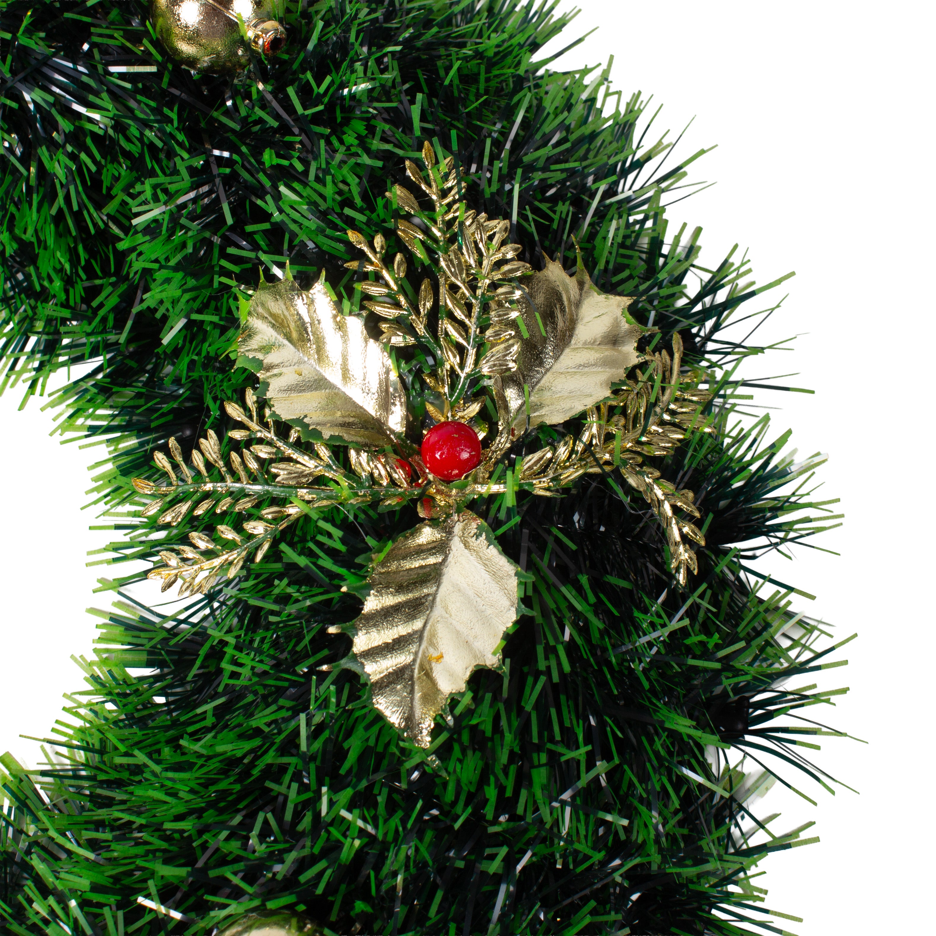 Christmas Tinsel Wreath Metallic Gold Holly Berrie with Merry Christmas 38cm Dia 1pc