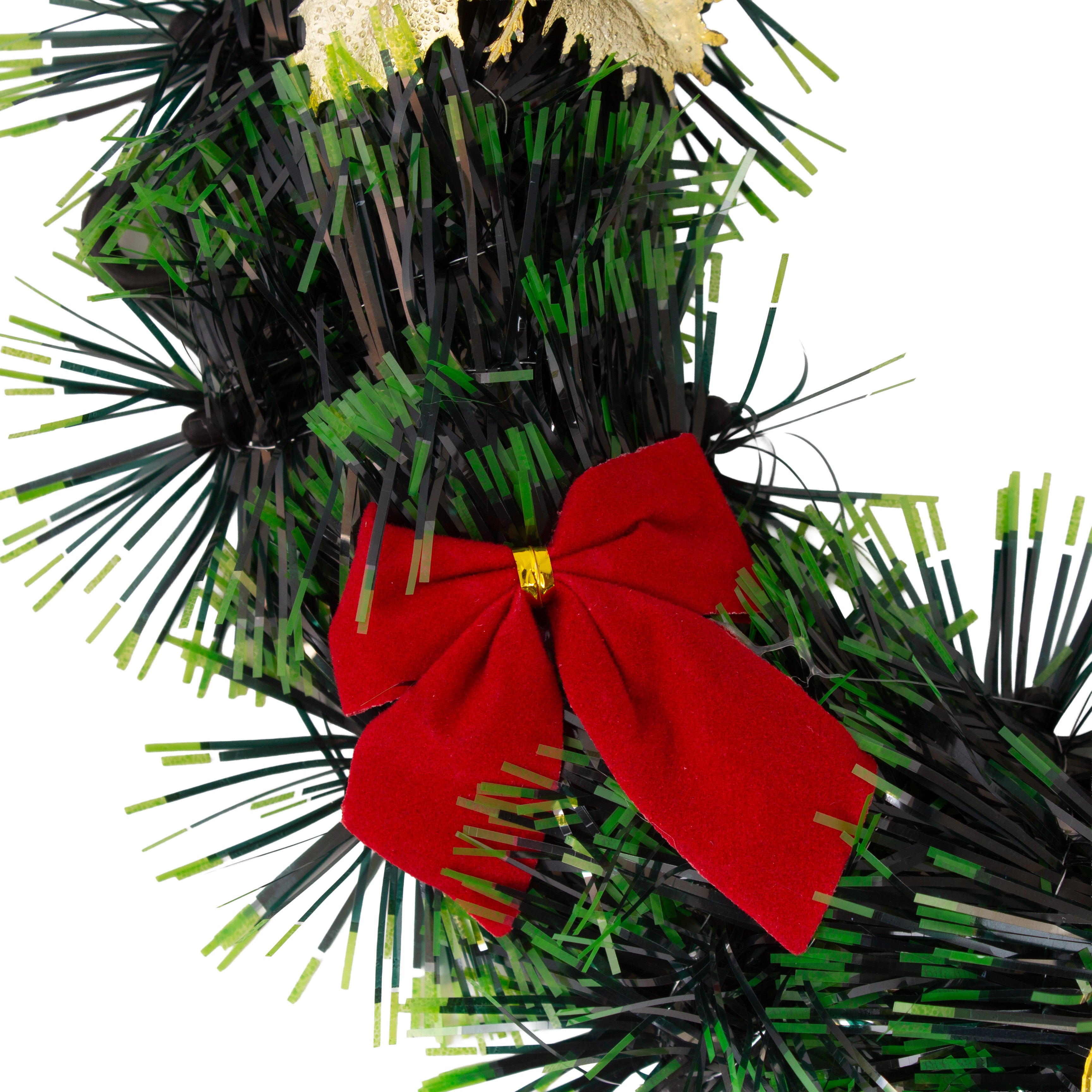Christmas Tinsel Wreath Metallic Gold Holly Berrie with Merry Christmas 24cm Dia 1pc