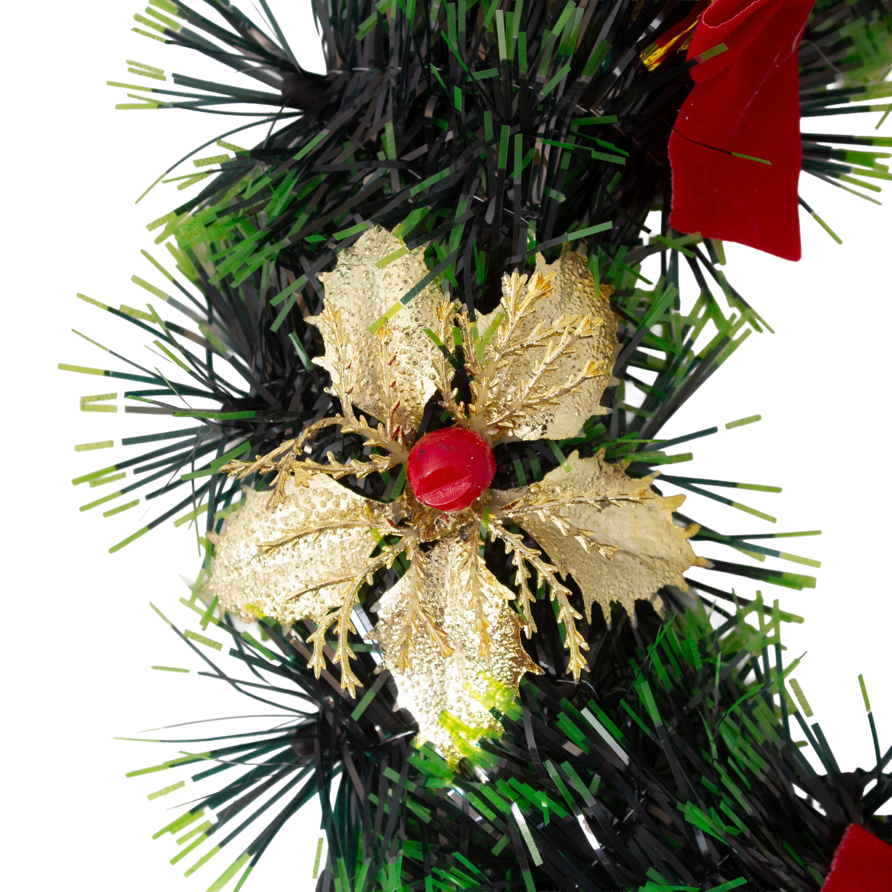 Christmas Tinsel Wreath Metallic Gold Holly Berrie with Merry Christmas 24cm Dia 1pc