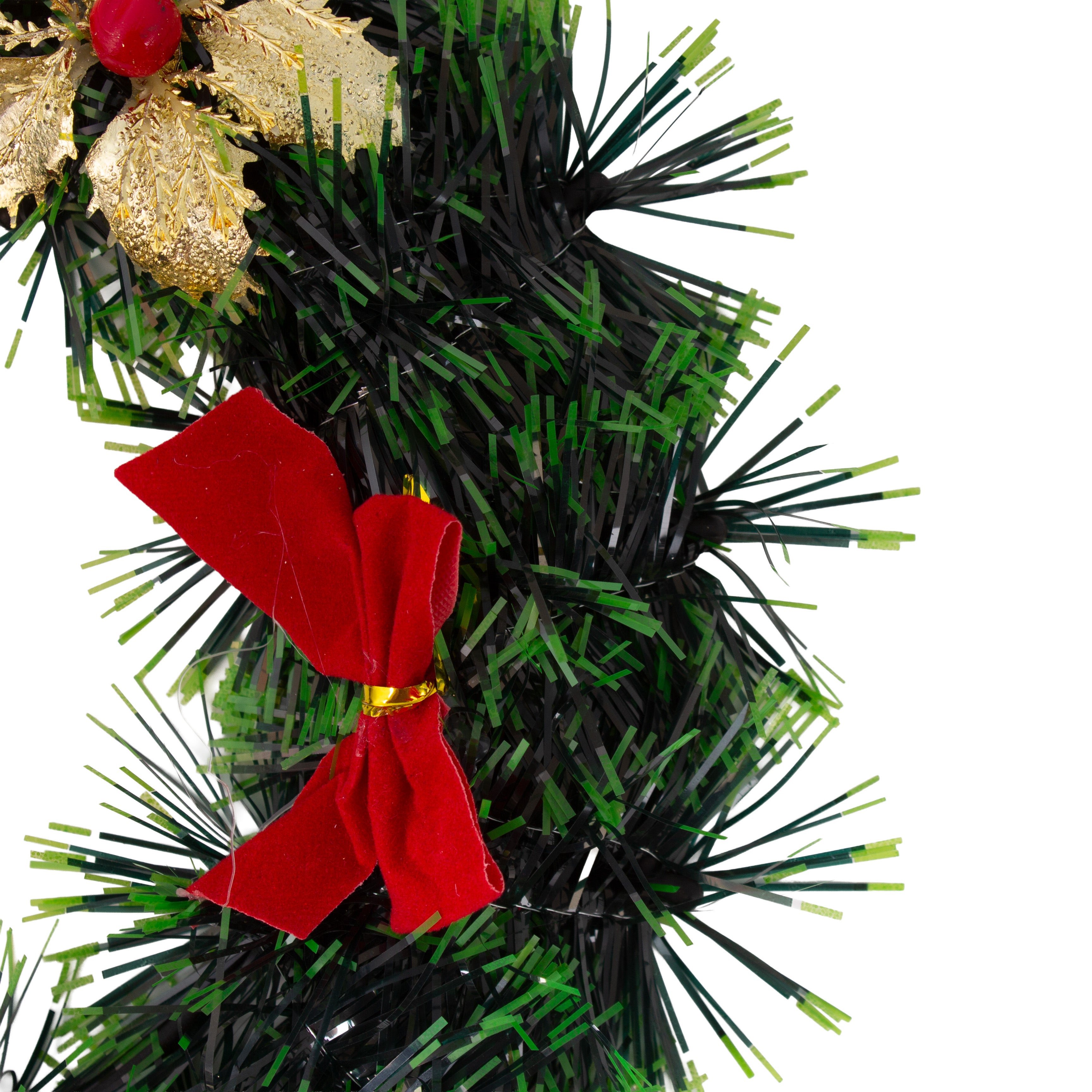 Christmas Tinsel Wreath Metallic Gold Holly Berrie with Merry Christmas 24cm Dia 1pc