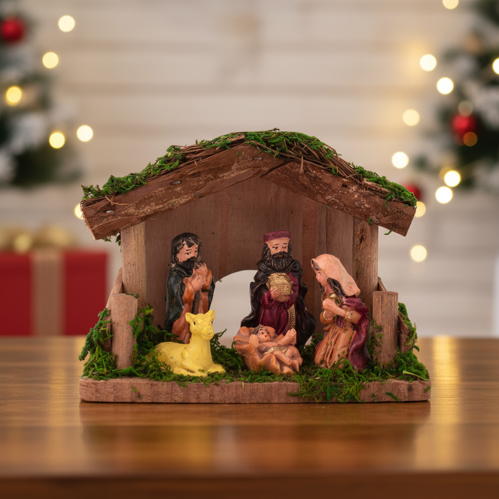 Christmas Wooden Crib Nativity scene with figurines Hores 15 X 10.5cm 5pcs1 Box