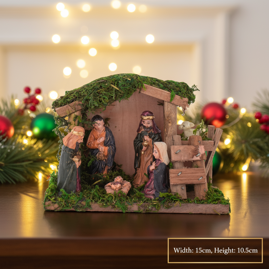 Christmas Wooden Crib Nativity scene with figurines Sheep 15 X 10.5cm 6pcs1 Box