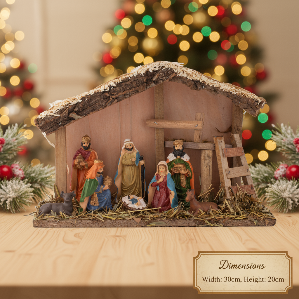 Christmas Wooden Crib Nativity scene with figurines 30 X 20cm 8pcs1 Box