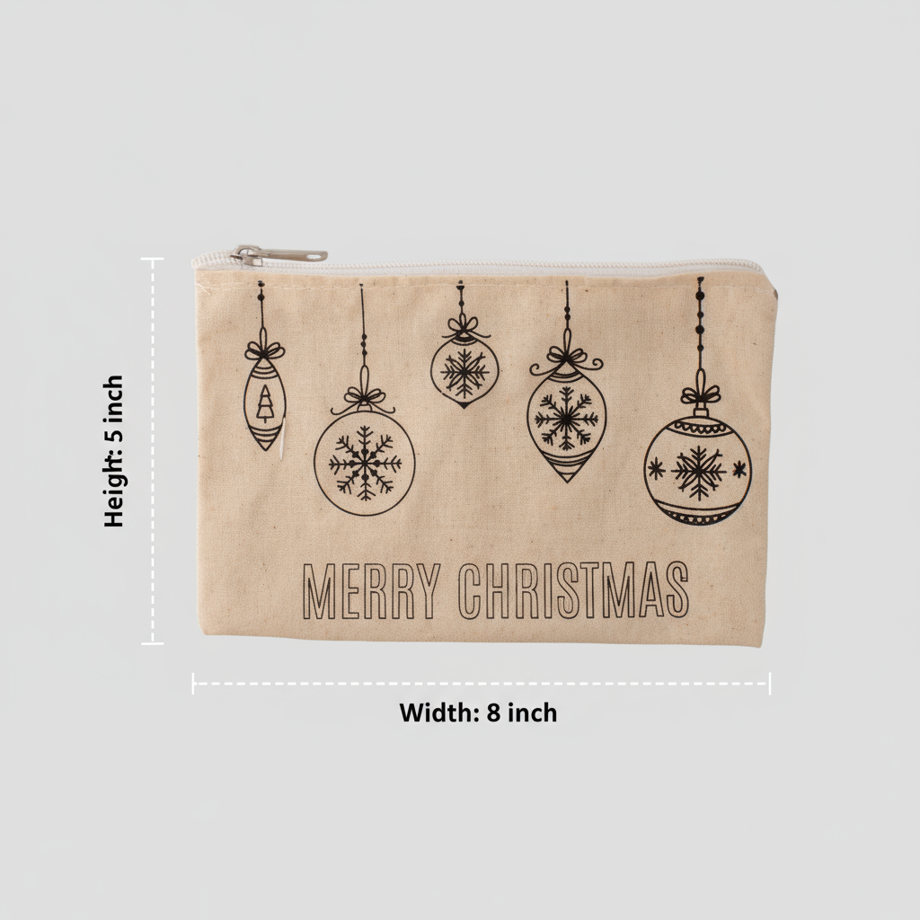 Christmas Pre-Printed Colour Your Own Zipper Pouch Ho Ho Ho Approx 8 x 5inch 1Pouch