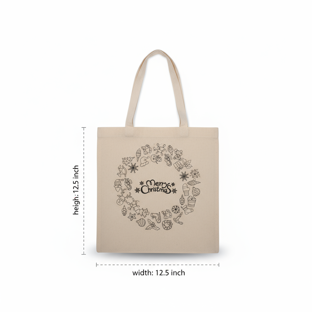 Christmas Pre-Printed Colour Your Own Tote Bag - Celebrate Christmas Approx 12.75 x 12.75inch 1bag