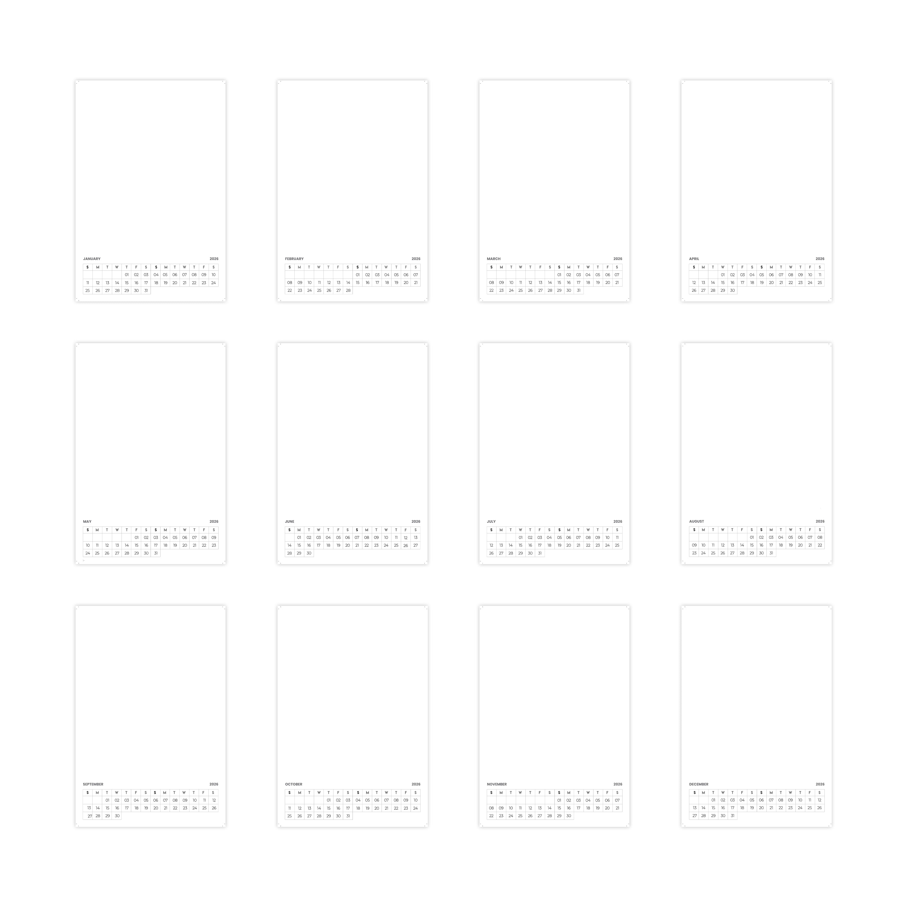 Artist's Desk Calendar 2026 Paint Sketch Draw 6.7 X 10inch 12 Sheets 1pc