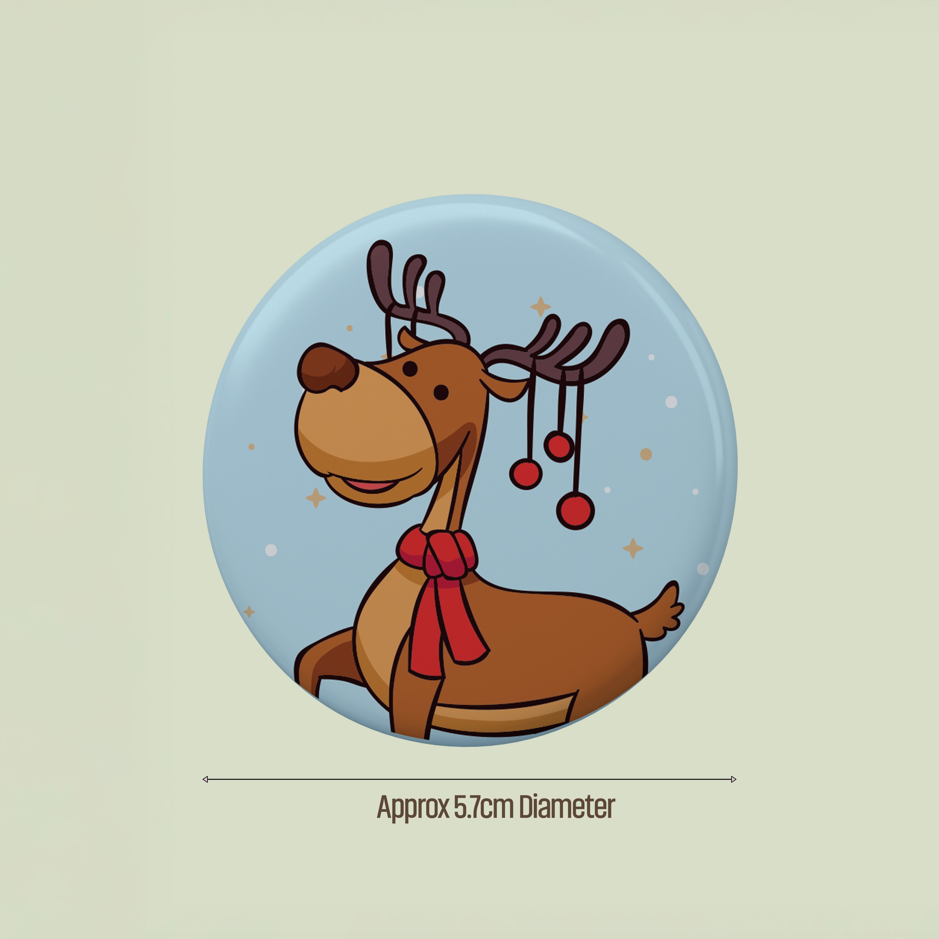 Christmas Metal Pin Badge for Kids & Adults Reindeer 58mm 1pc