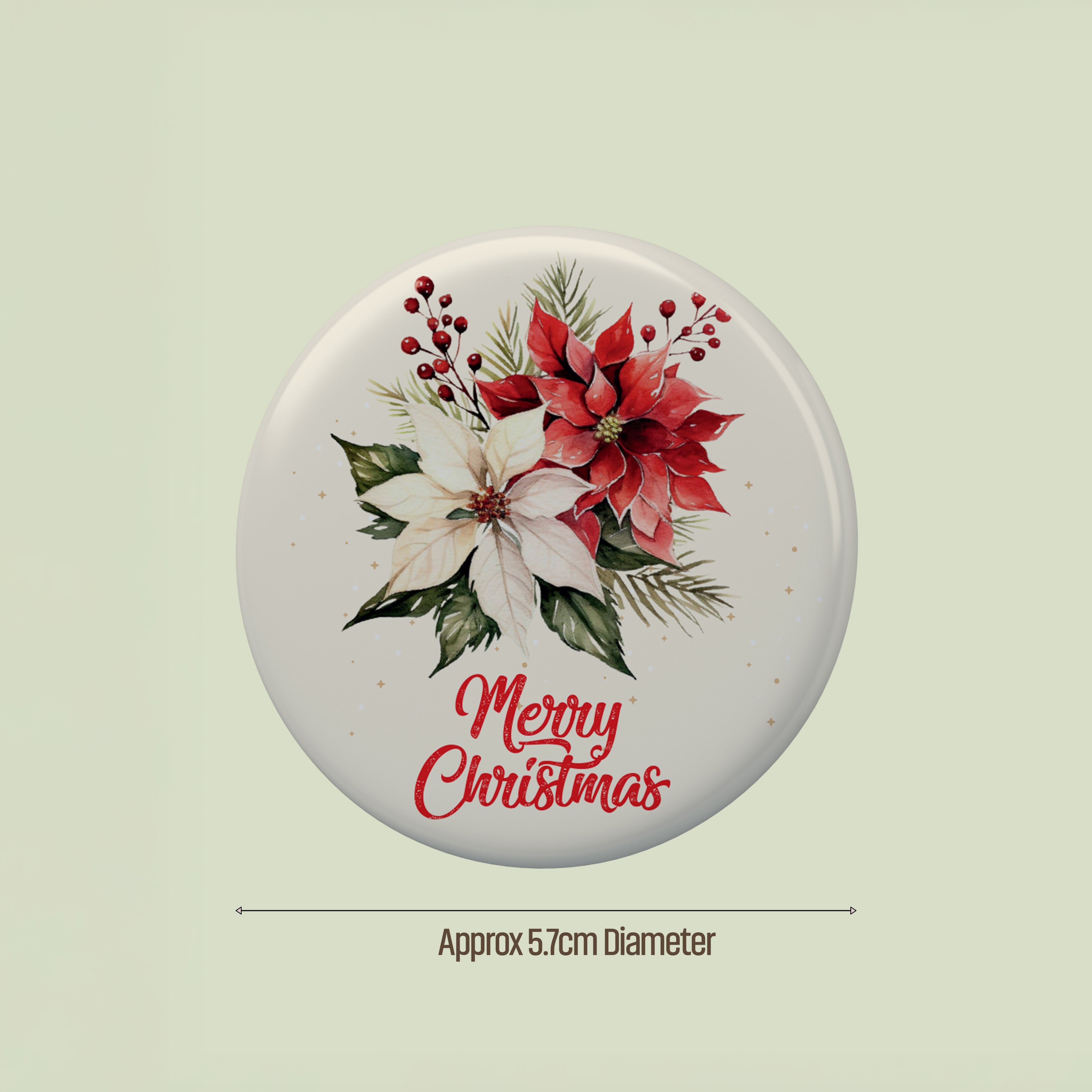 Christmas Metal Pin Badge Christmas Poinsettia 58mm Kids & Adults 1pc