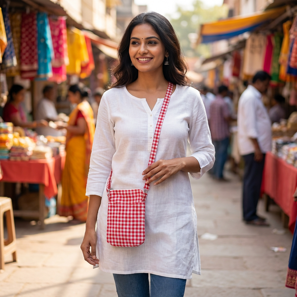 Gingham Sling Pouch 6in x 8in 1pc