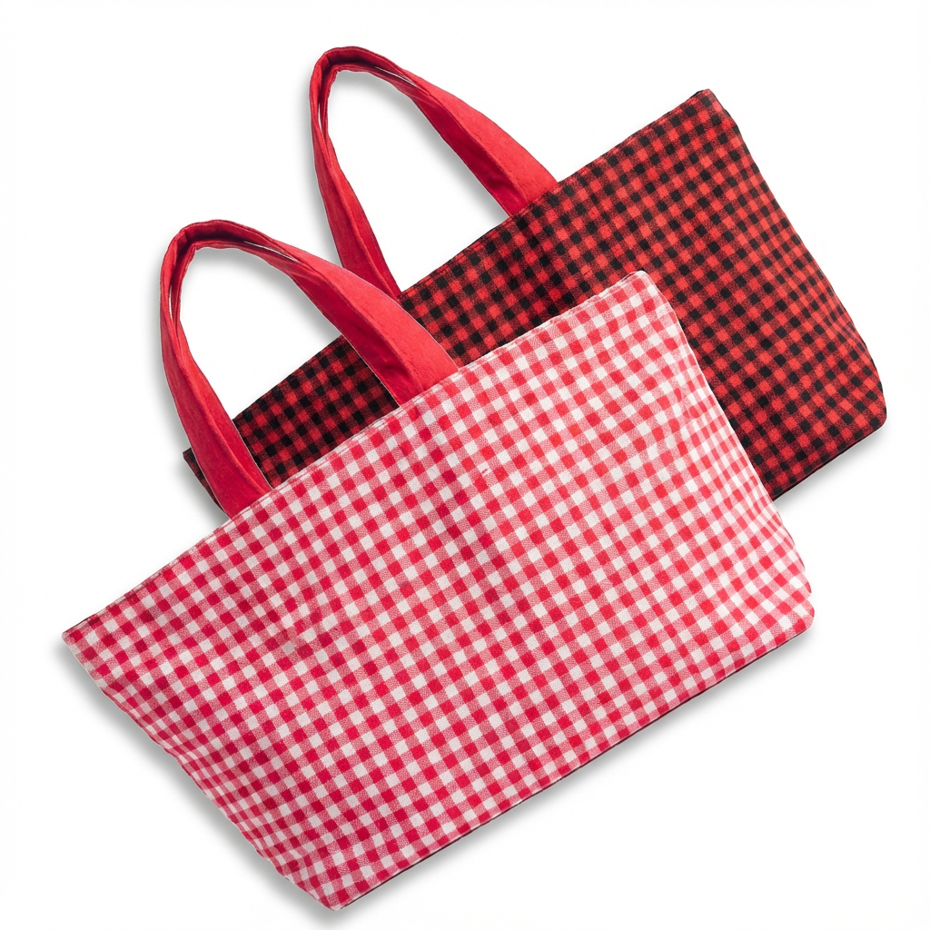 Gingham Fabric Bag Reversible 17x12inch 1pc
