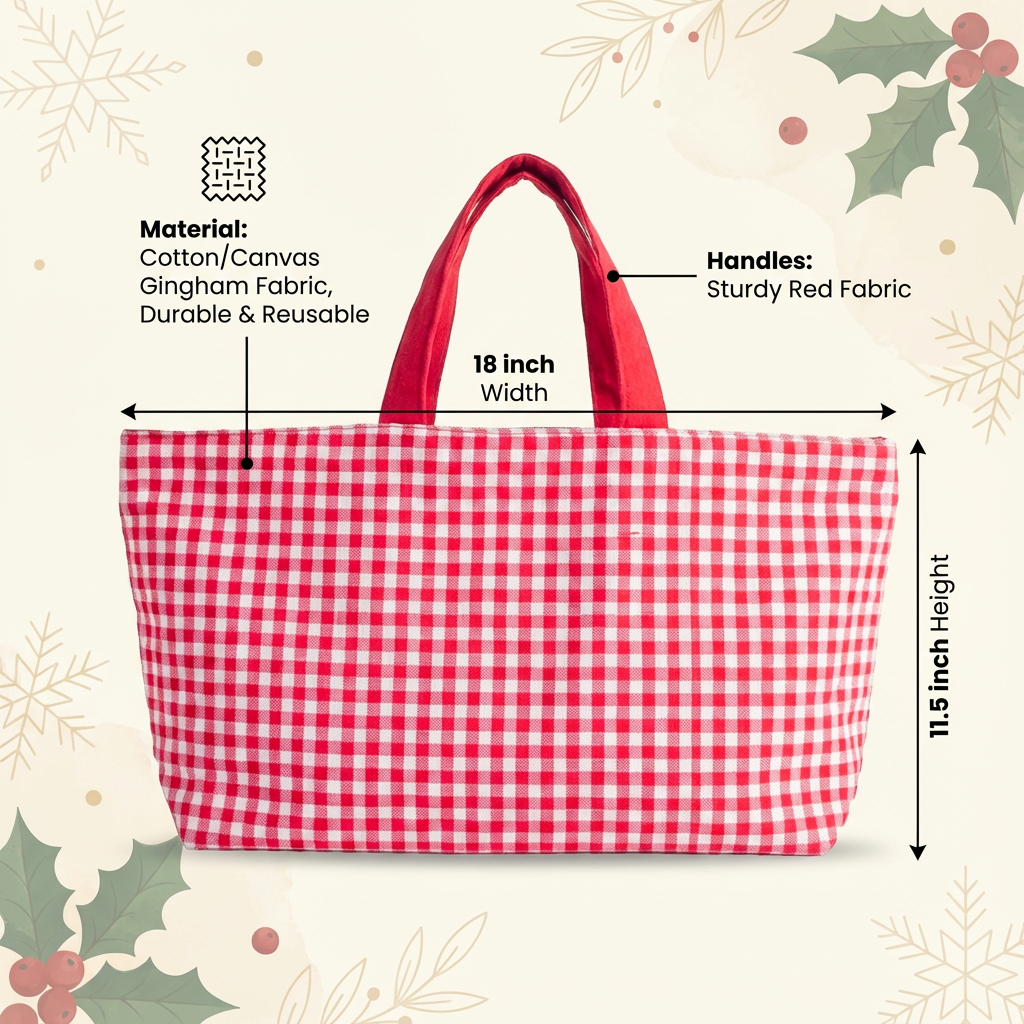 Gingham Fabric Bag Reversible 17x12inch 1pc