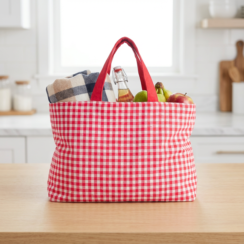 Gingham Fabric Bag Reversible 17x12inch 1pc