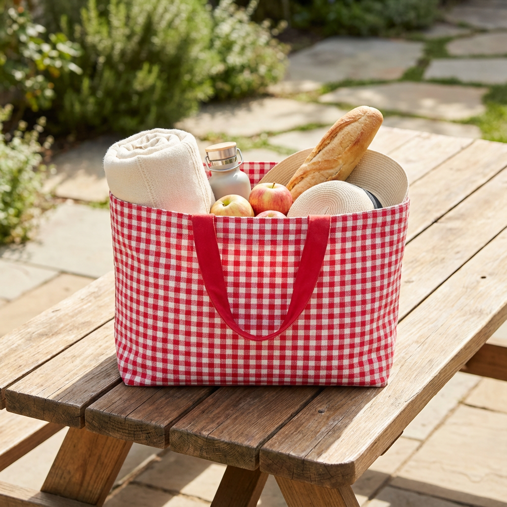 Gingham Fabric Bag Reversible 17x12inch 1pc