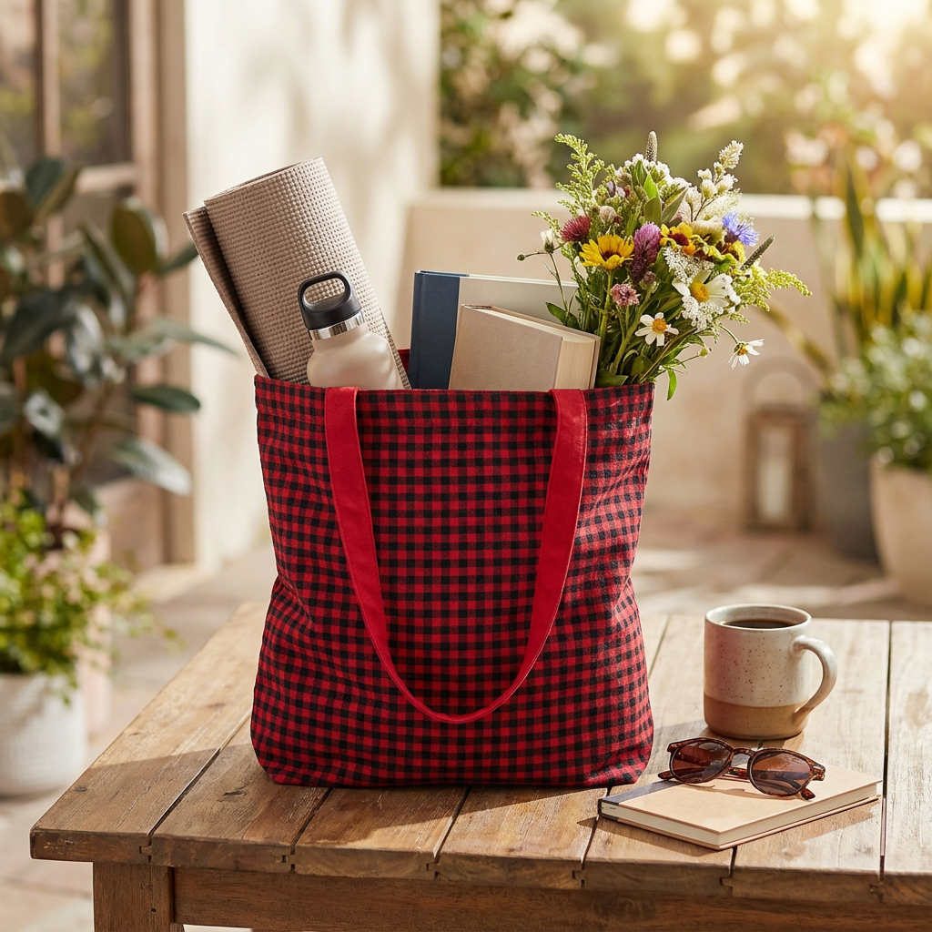 Gingham Tote Bag 15x13.75inch 1pc