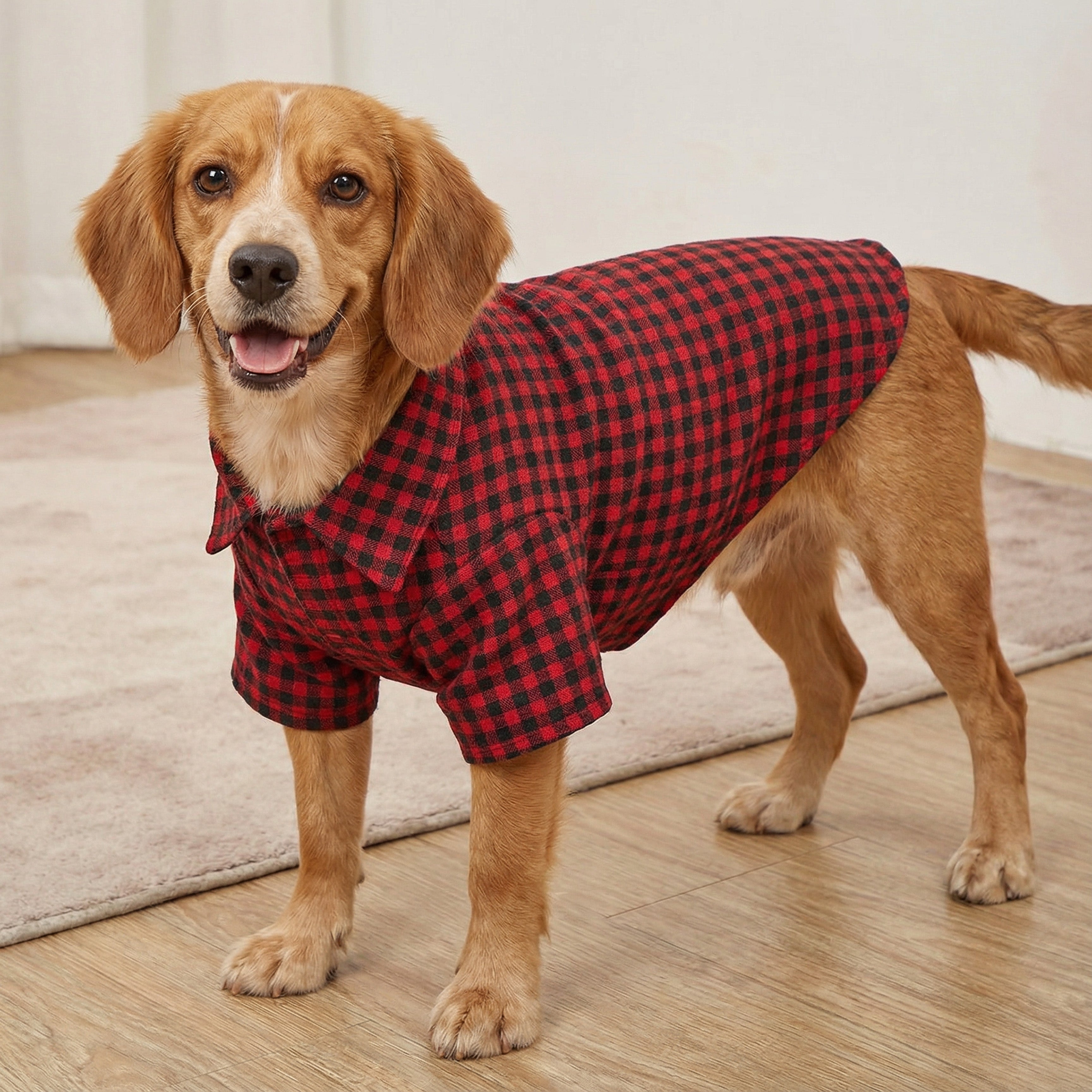 Cotton Dog Shirt Black & Red Gingham Medium 8 To 15kg 1pc