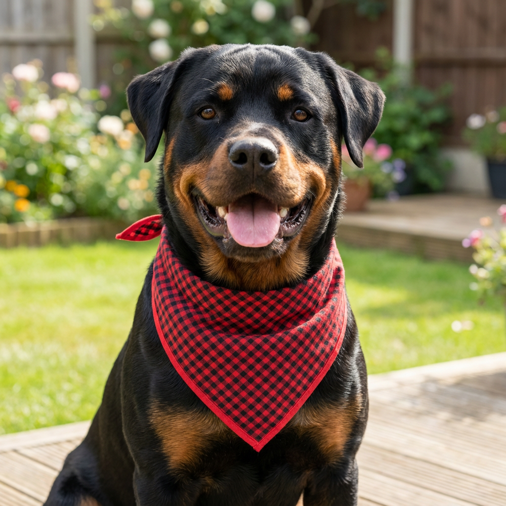 Pet Bandana Red & White Gingham with Border 65cm 1pc