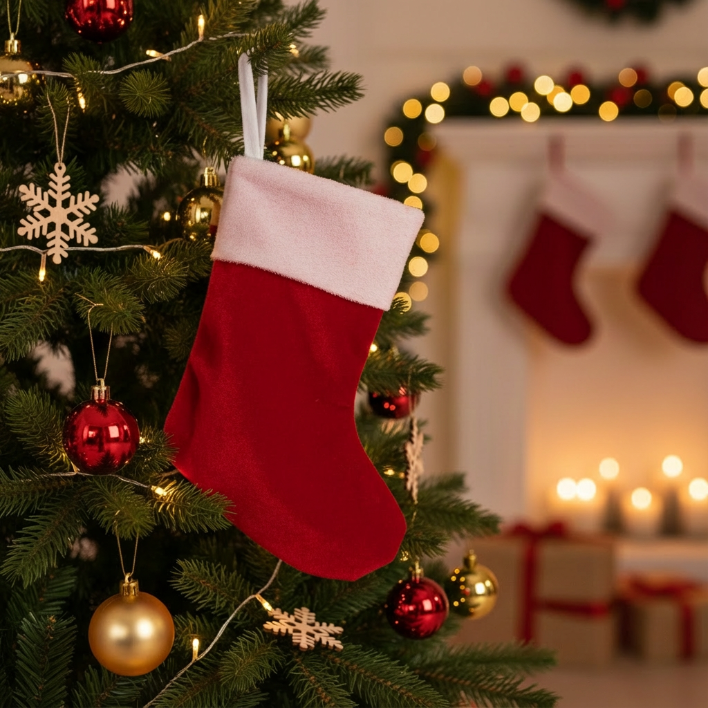 Velvet Stocking Red and white 25 X 13 - 1pc