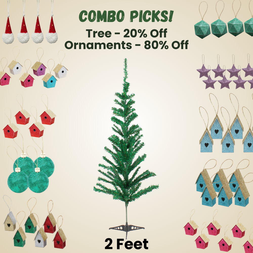 2 Feet - Christmas Festive Tree 50 Branches (60cm) 1pc + (Ornaments Combo)