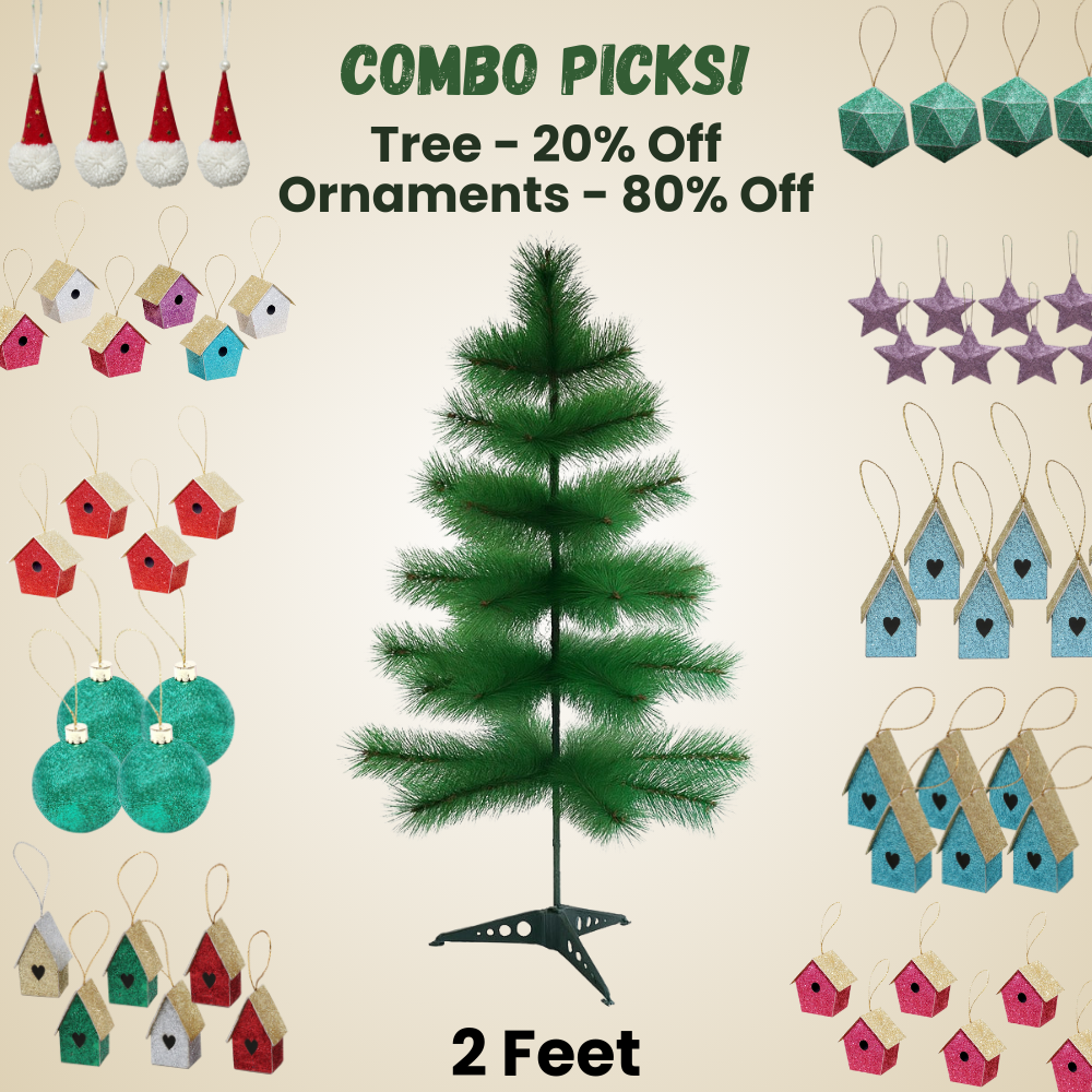 2 Feet - Christmas Pine Tree 1Pc + (Ornaments Combo)