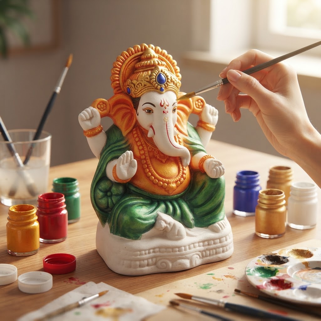 White Ceramic Ganesha 9 X 14cm 1 pc