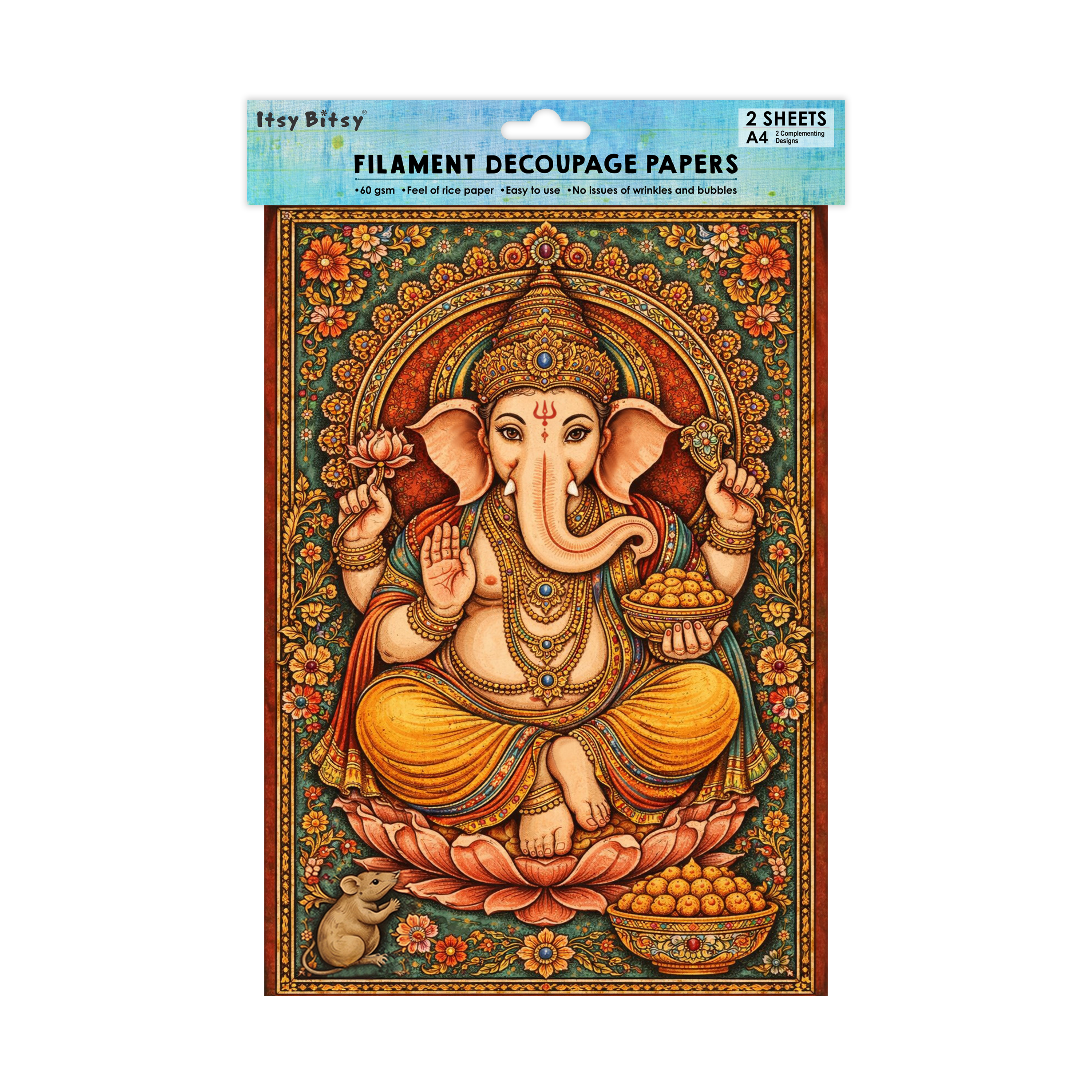 Filament Decoupage Paper Ganesha's Grace 2Designs 60GSM A4 2Sheets