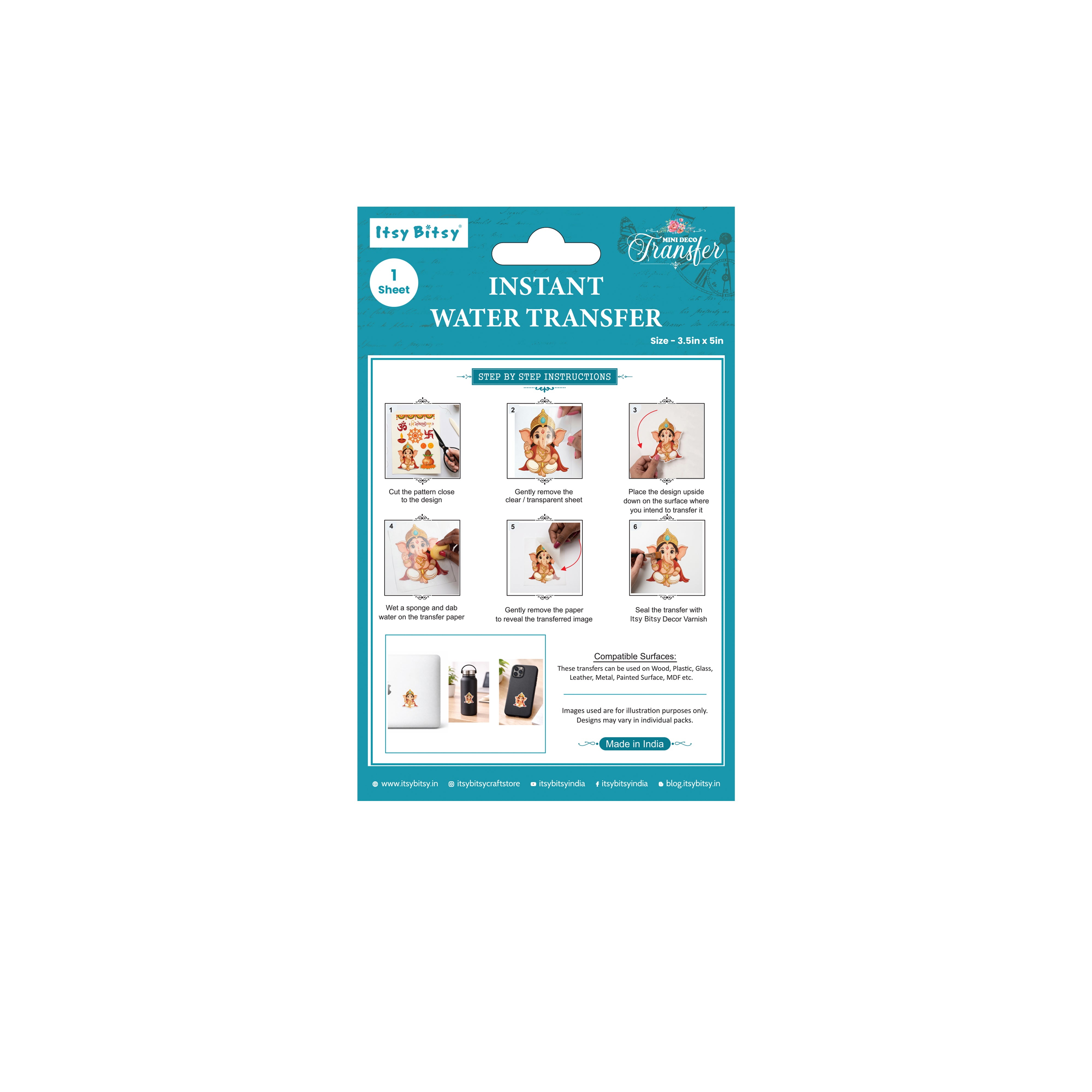 Mini Deco Transfer Sheet Ganeshay Namah 3.25 x 4.75inch 1Sheet