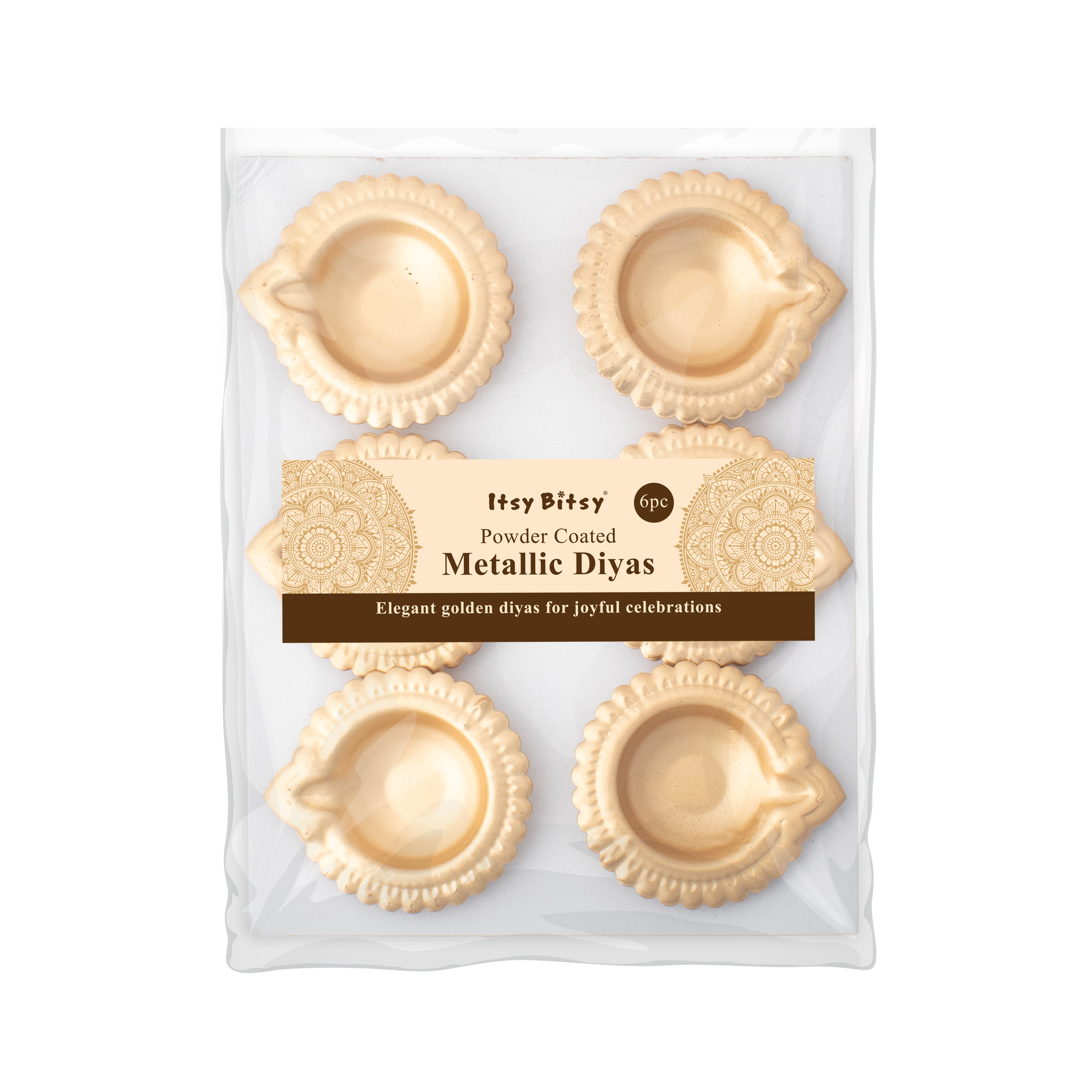 Metal Diya Traditional Floral Gold 5.5 X 5 1cm Pack of 6
