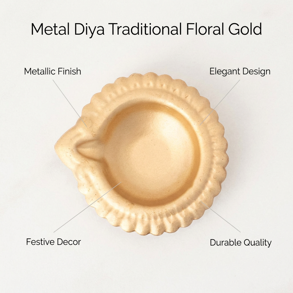Metal Diya Traditional Floral Gold 5.5 X 5 1cm Pack of 6