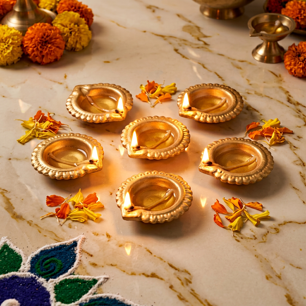 Metal Diya Traditional Floral Gold 5.5 X 5 1cm Pack of 6