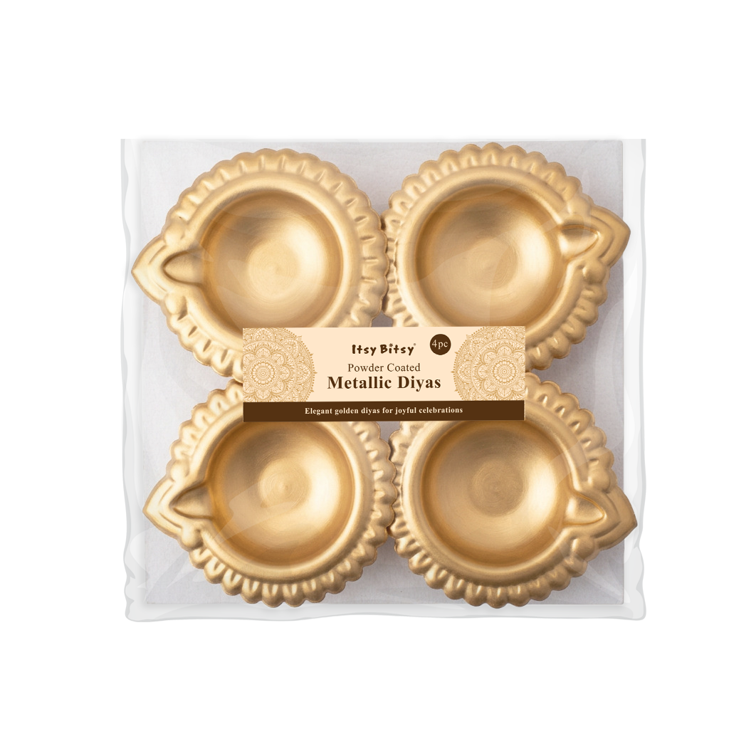 Metal Diya Traditional Floral Gold 7 X 6 X 2.25cm Pack of 4