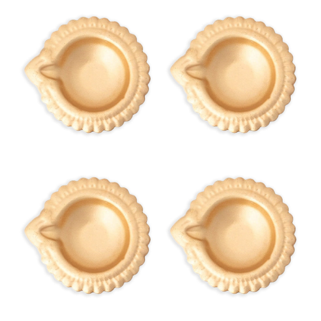 Metal Diya Traditional Floral Gold 7 X 6 X 2.25cm Pack of 4