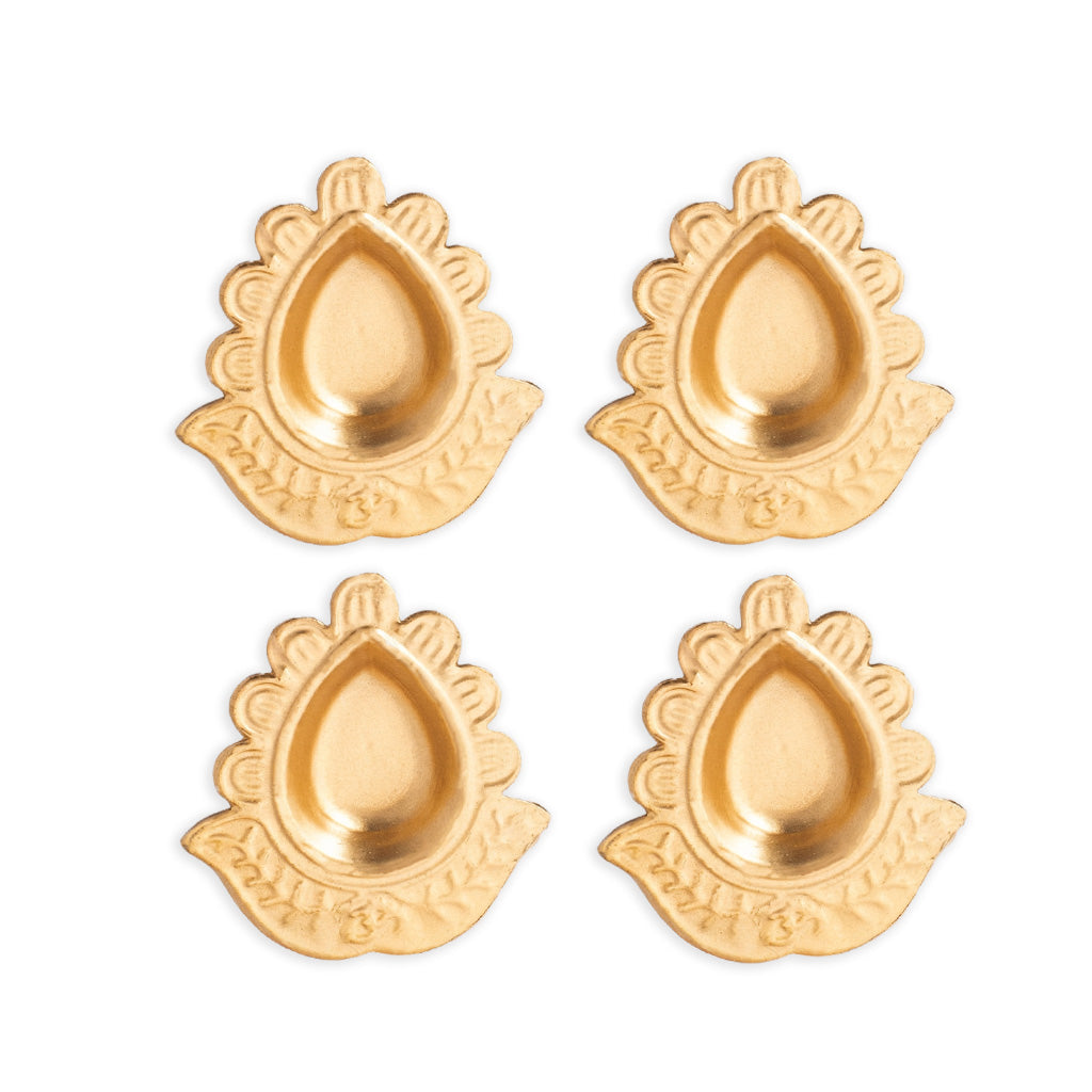 Decorative Floral Metal Diya with Base Gold 7 X 7 X 2.5cm