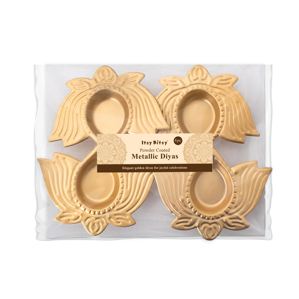 Metal Diya with Base Floral Radiance Gold 9 X 6.5 X 2cm Pack of 4