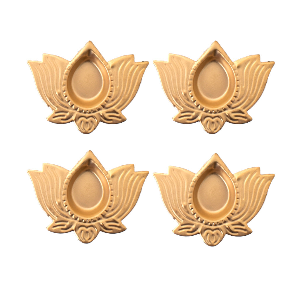 Metal Diya with Base Floral Radiance Gold 9 X 6.5 X 2cm Pack of 4