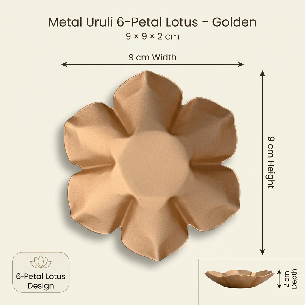 Metal Uruli 6 Petal Lotus Golden 9 X 9 X 2cm 1pc