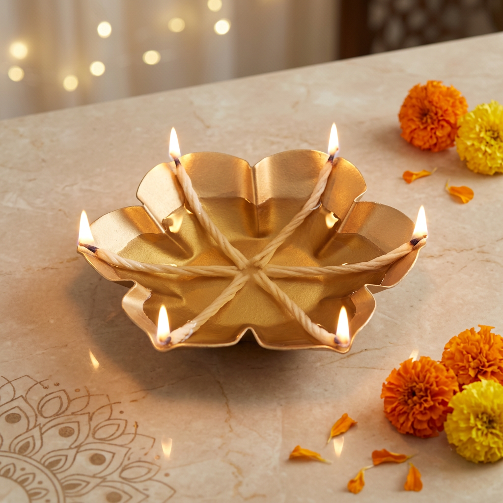 Metal Uruli 6 Petal Lotus Golden 9 X 9 X 2cm 1pc