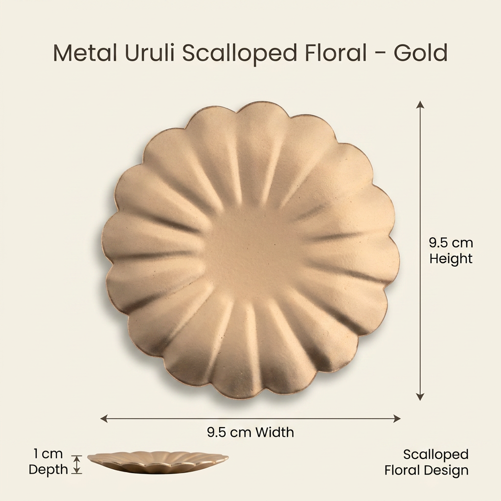 Metal Uruli Scalloped Floral Gold 9.5 X 9.5 X 1cm 1pc