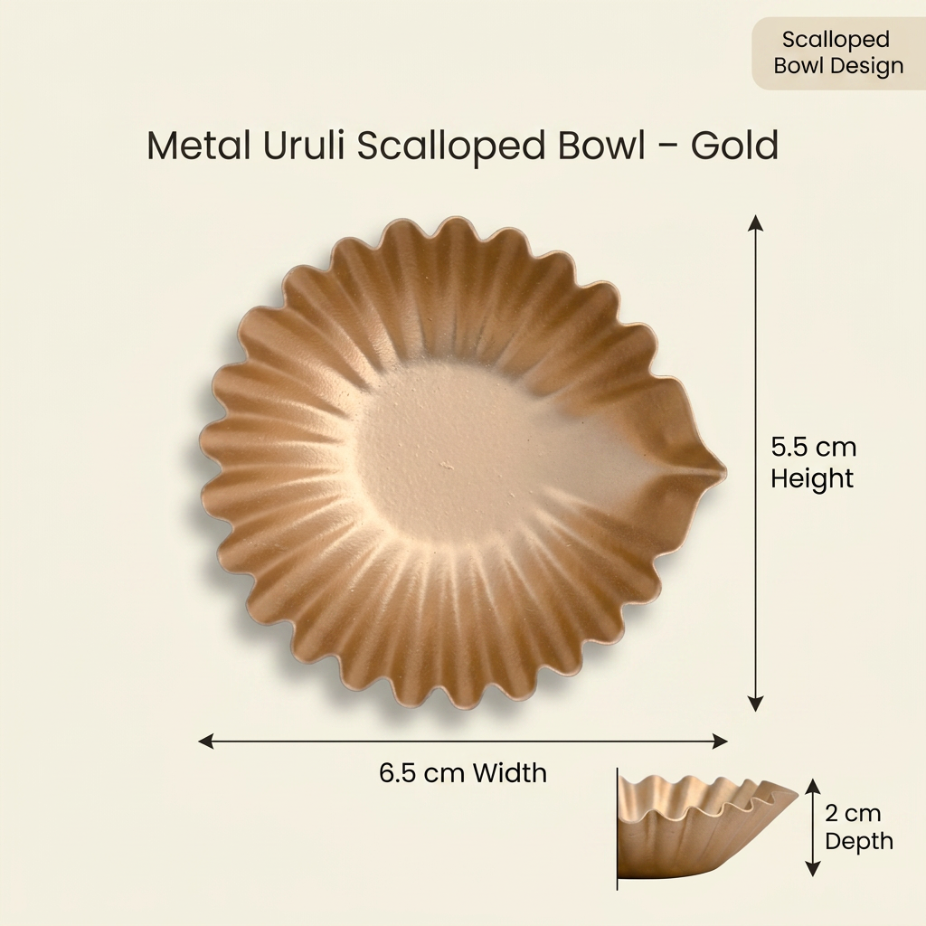 Metal Uruli Scalloped Bowl Gold 6.5 X 5.5 X 2cm 1pc