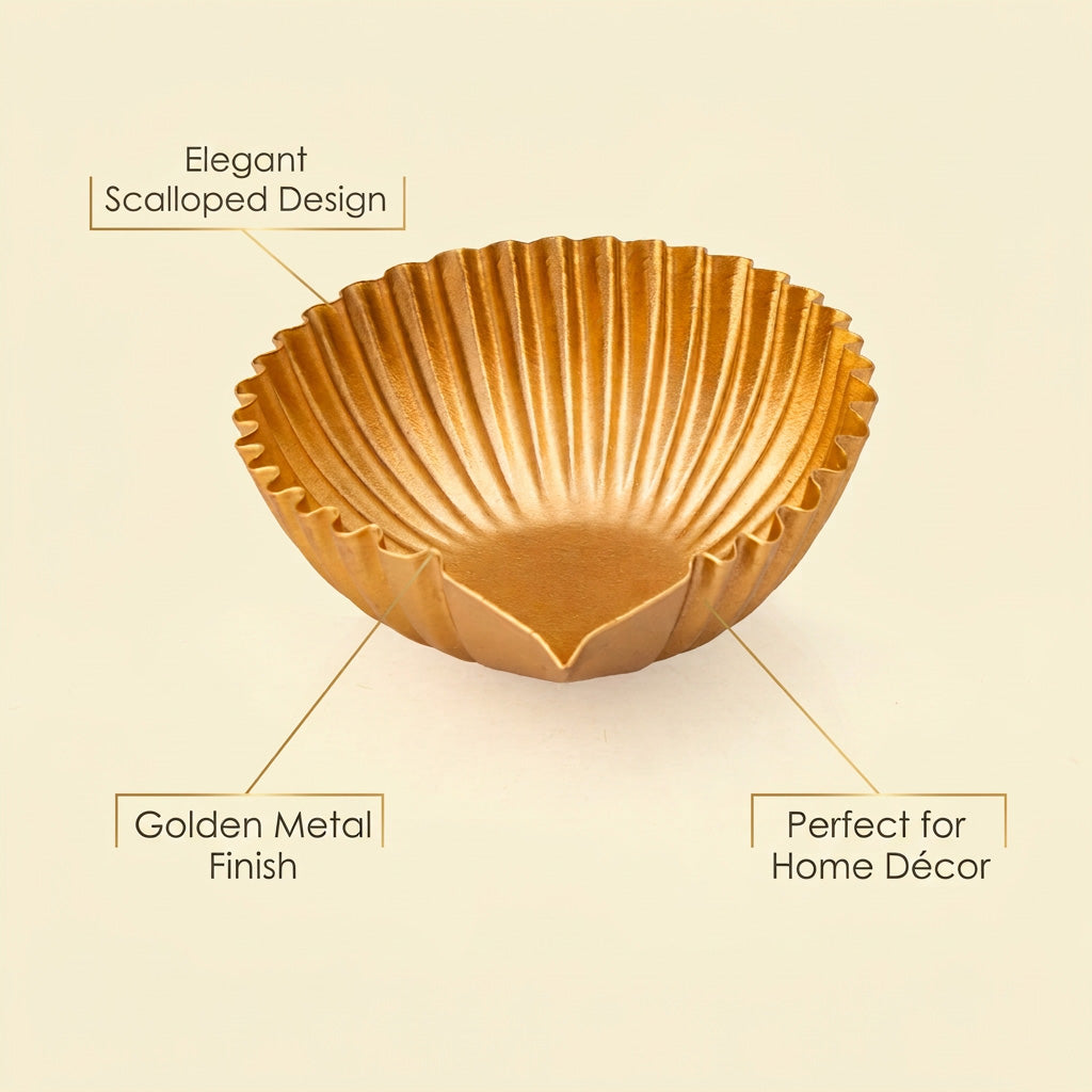 Metal Uruli Scalloped Bowl Gold 9 X 9 X 3cm 1pc