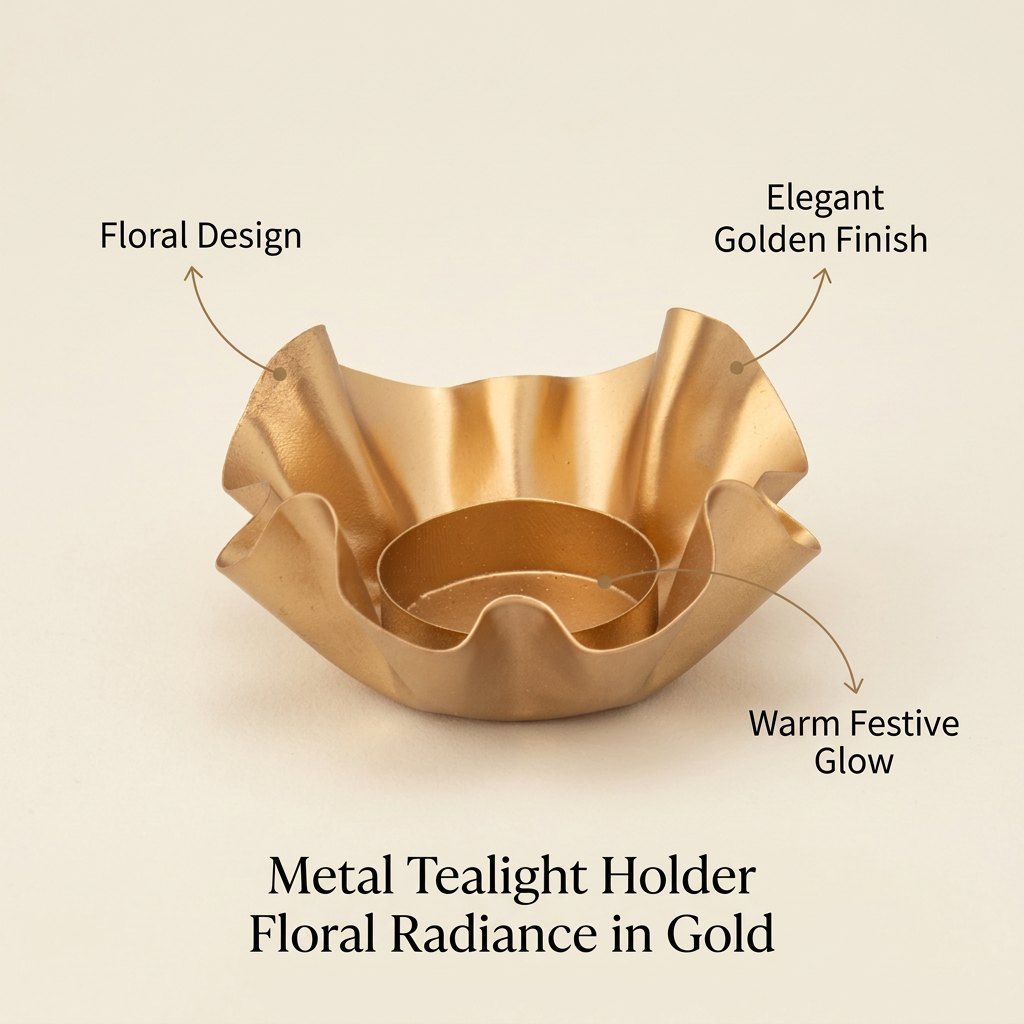 Metal Tealight Holder Floral Radiance Gold 8.5 X 8.5 X 4m 1pc