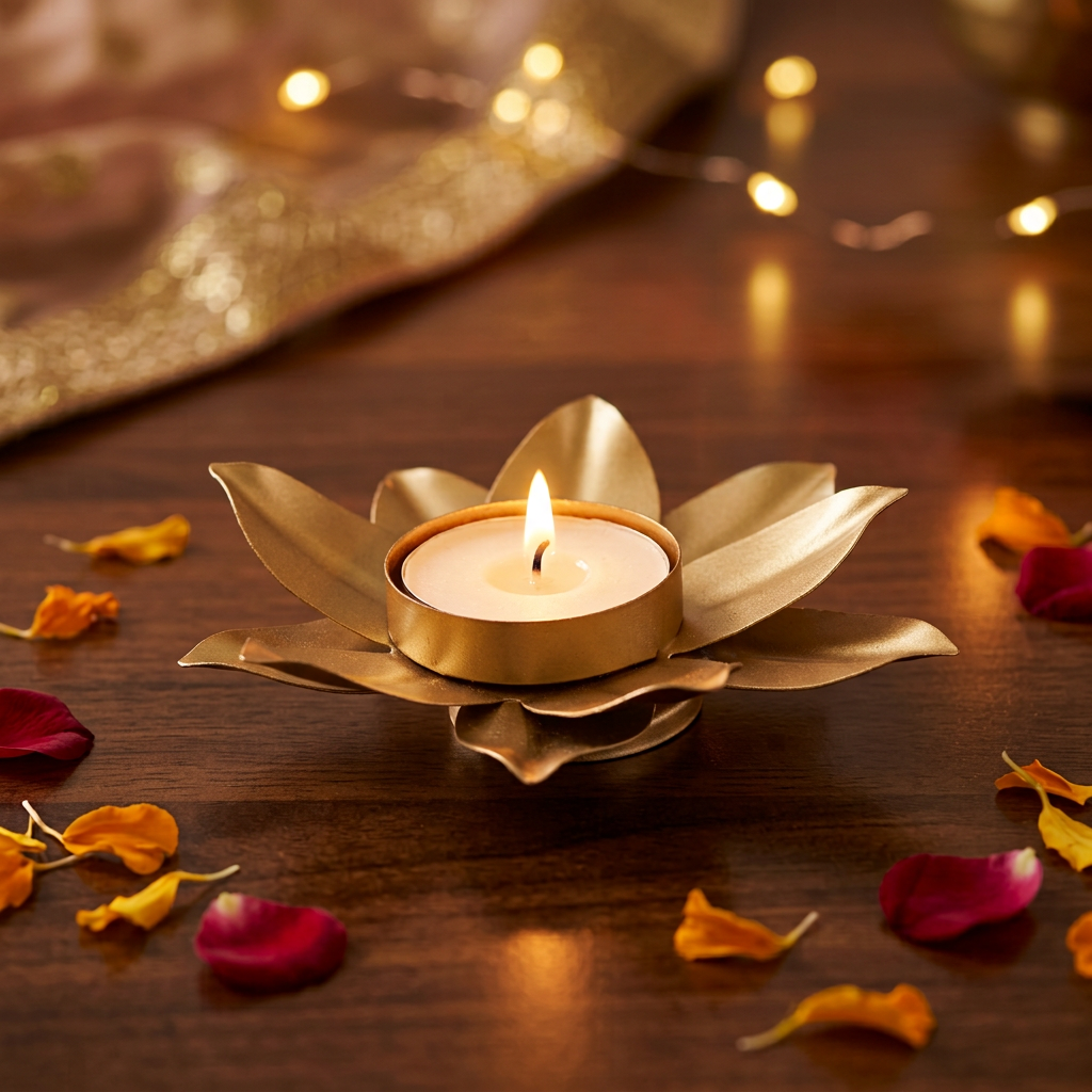 Metal Tealight Holder Lotus Bloom Gold 11 X 11 X 2cm 1pc
