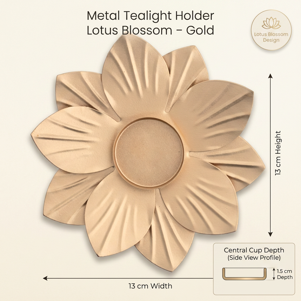 Metal Tealight Holder Lotus Blossom Gold 13 X 13 X 1.5cm 1pc