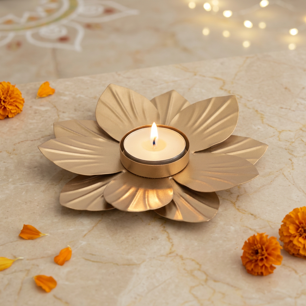 Metal Tealight Holder Lotus Blossom Gold 13 X 13 X 1.5cm 1pc