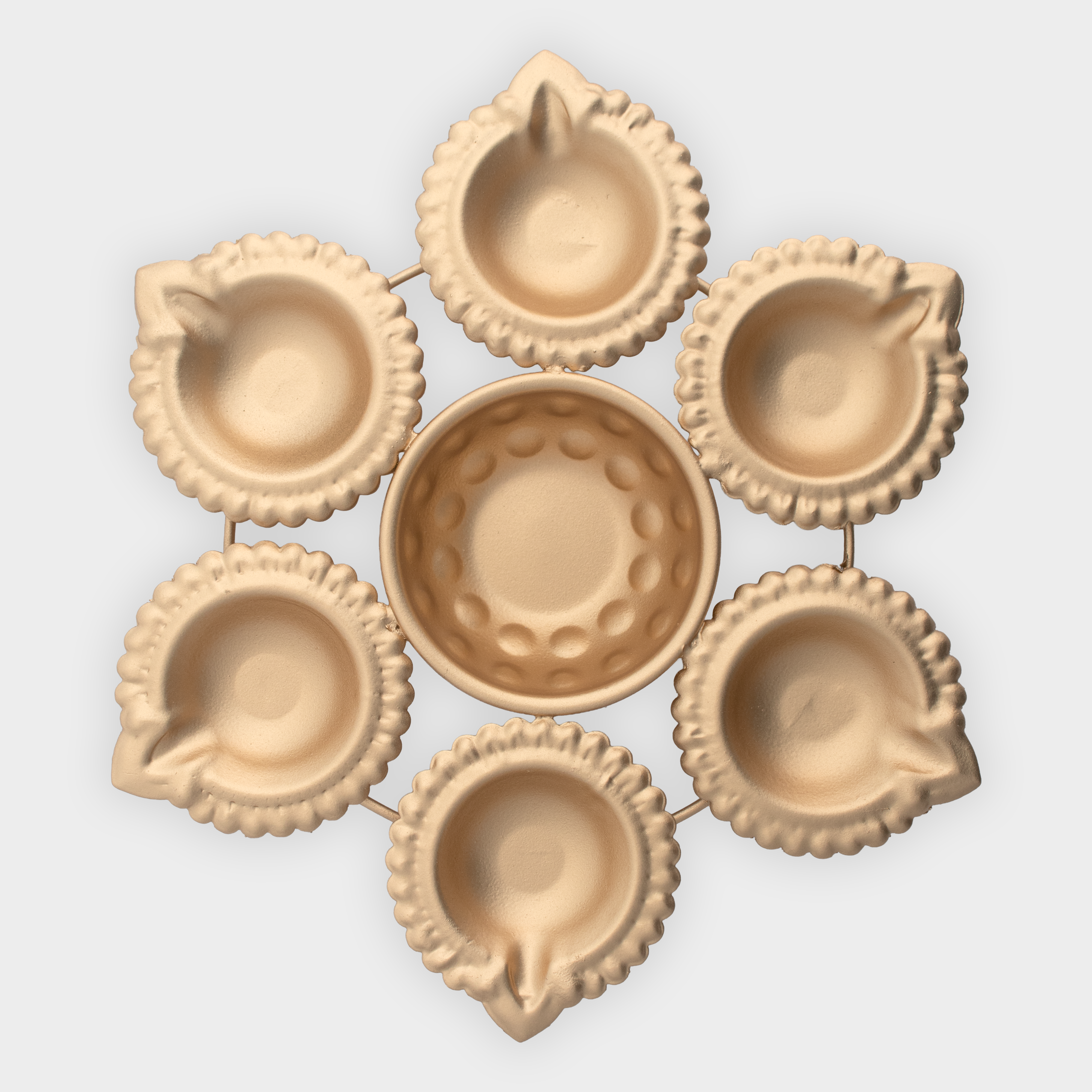 6 Face Metal Diya Gold 18 X 18 X 2cm 1pc
