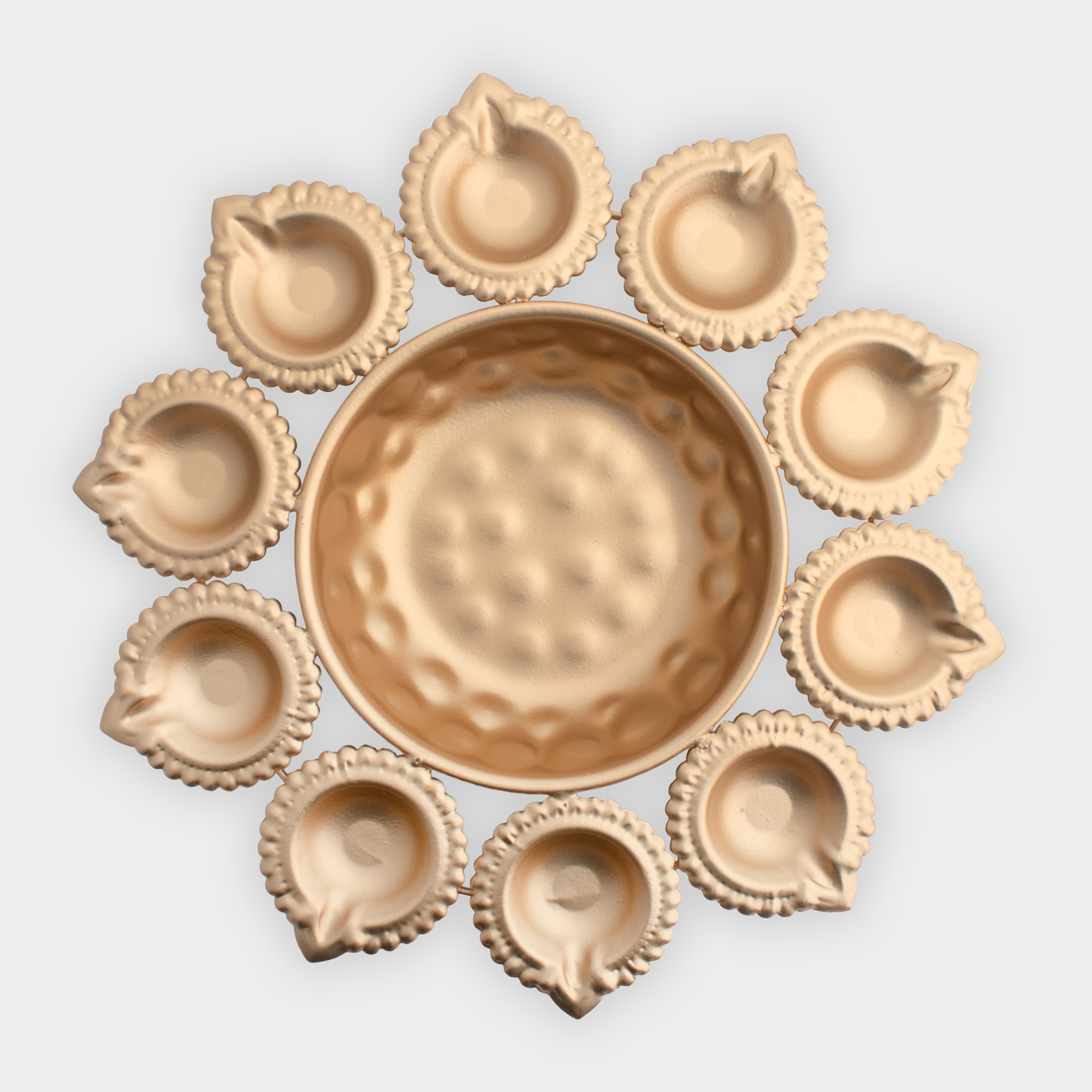 10 Face Metal Diya Gold 24 X 24 X 2.5cm 1pc