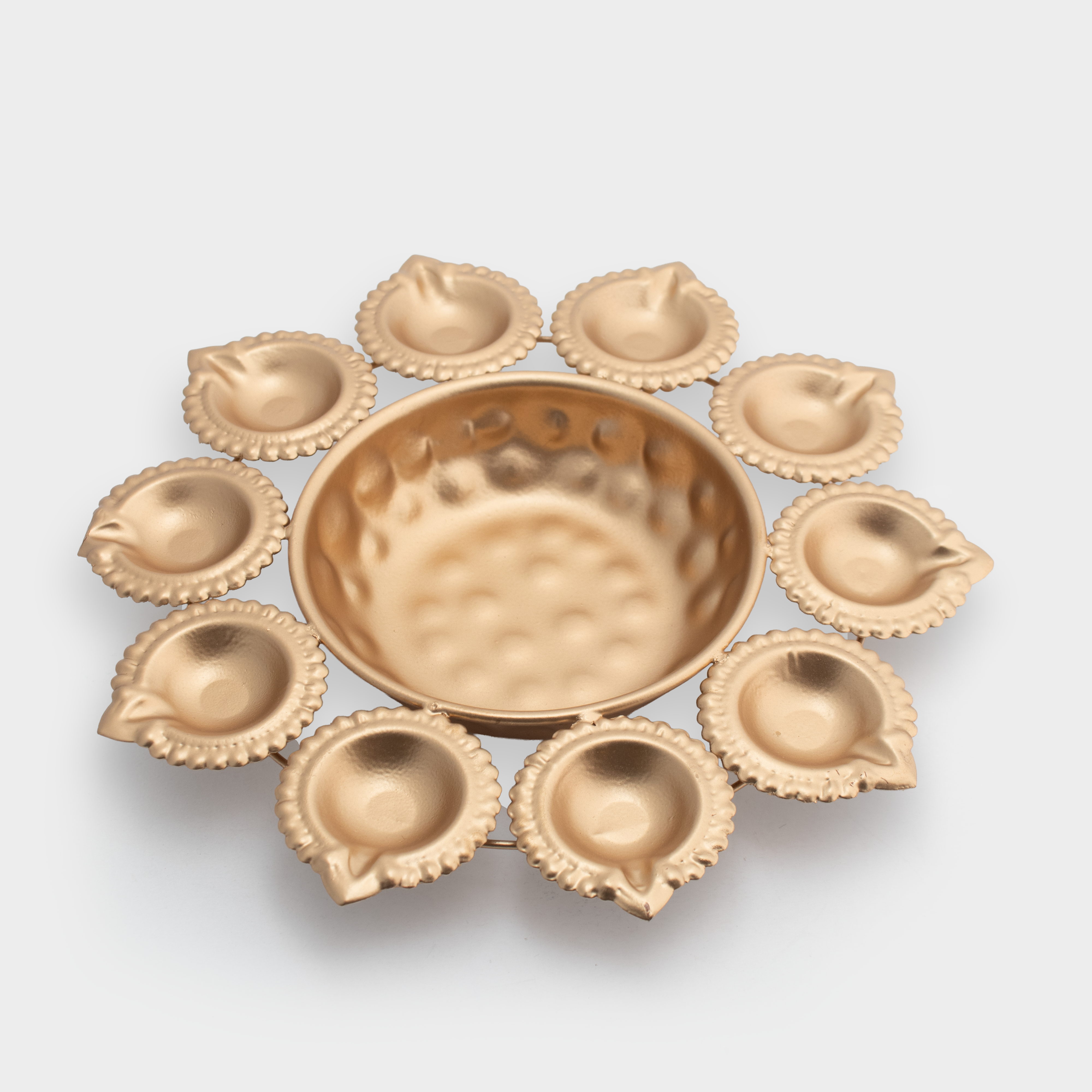 10 Face Metal Diya Gold 24 X 24 X 2.5cm 1pc