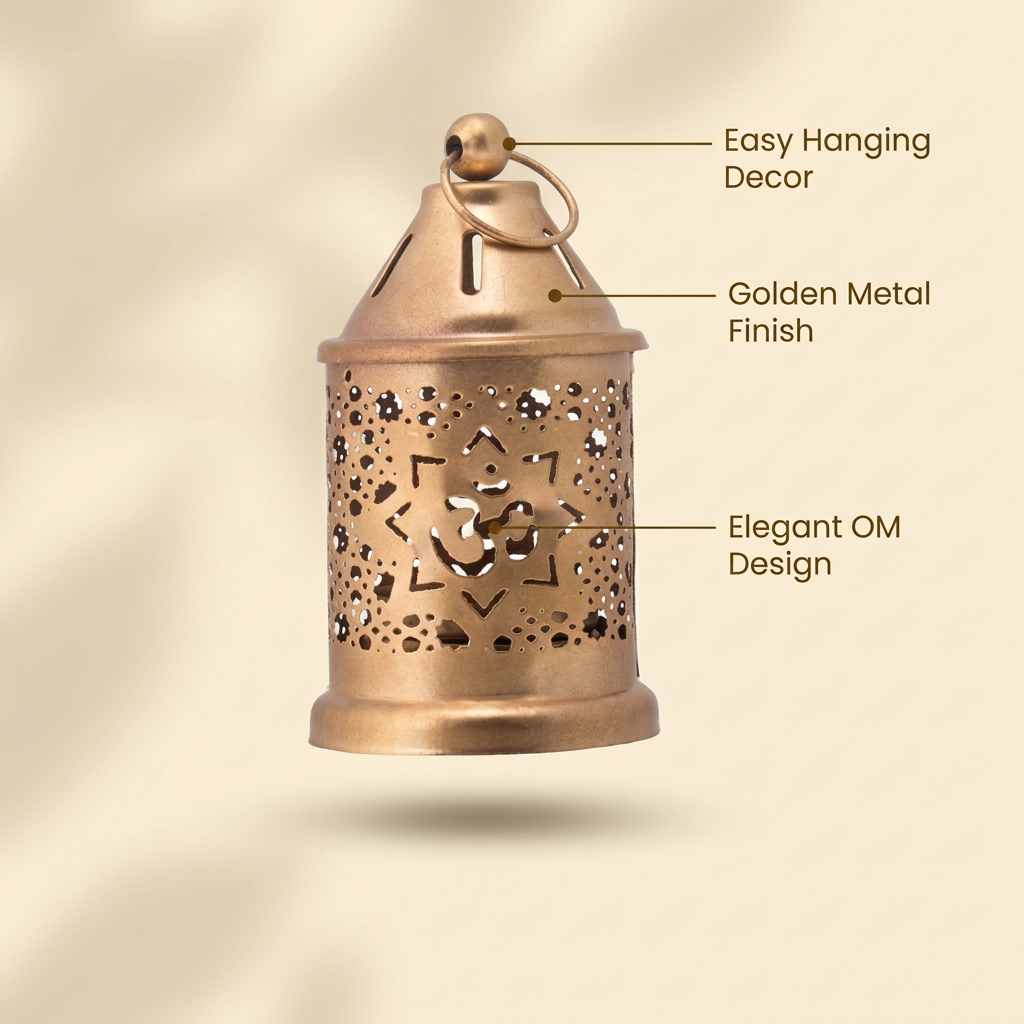 Metal Hanging Lantern Om Glod 6.5 X 6.5 X 11cm 1pc
