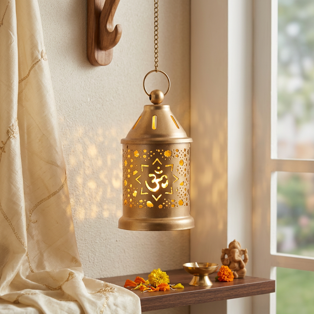 Metal Hanging Lantern Om Glod 6.5 X 6.5 X 11cm 1pc