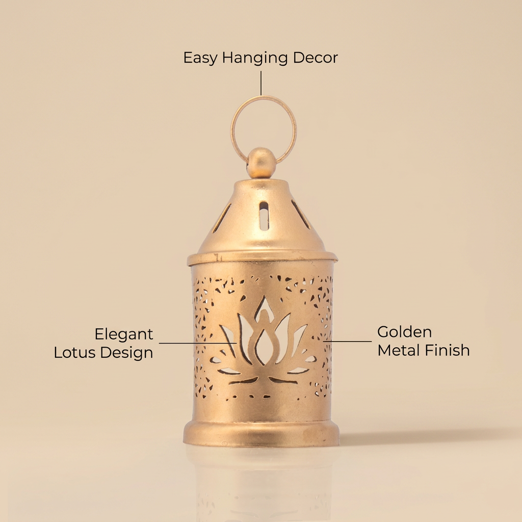 Metal Hanging Lantern Louts Gold 6.5 X 6.5 X 11cm 1pc