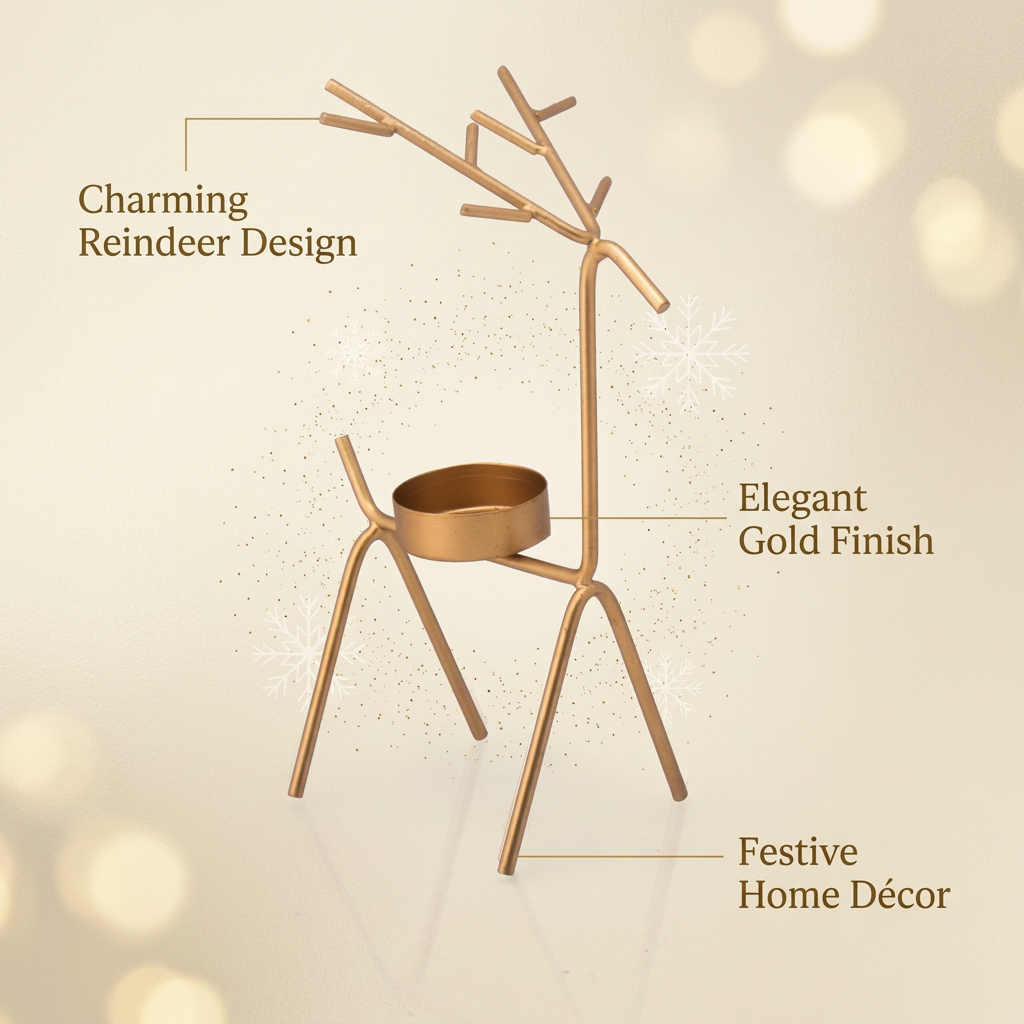 Metal Tealight Holder with Stand Reindeer Gold 12.5 X 7 X 20cm 1pc